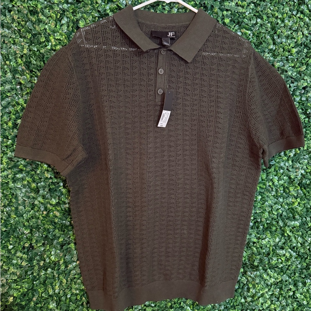 JF J.Ferrar Textured Dark Green Polo Shirt